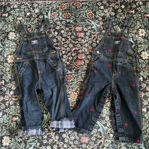 Two pairs of Oshkosh Overalls 18m train plaid